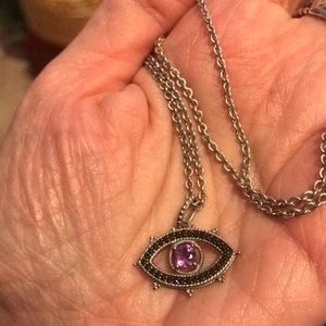 COPY - COPY - Judith Ripka amethyst and black spinel evil eye necklace.